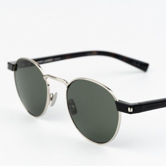 NEW Saint Laurent SL707 001 Silver Havana Grey Oval Unisex Sunglasses - Picture 7 of 12